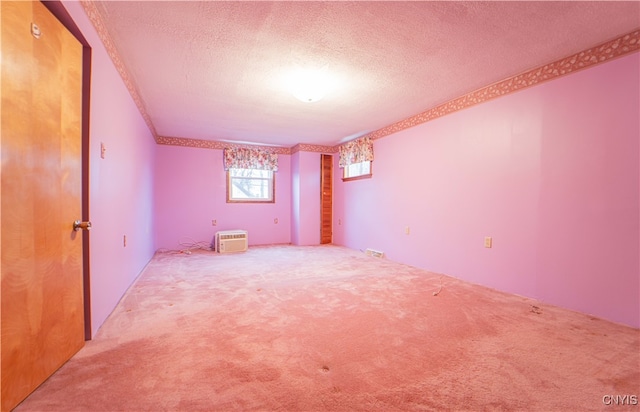 carpeted empty room with a textured ceiling