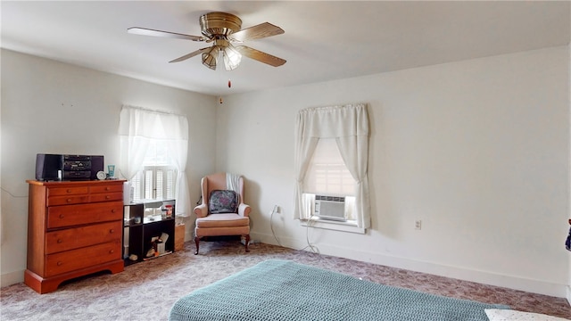 sitting room with light carpet and ceiling fan