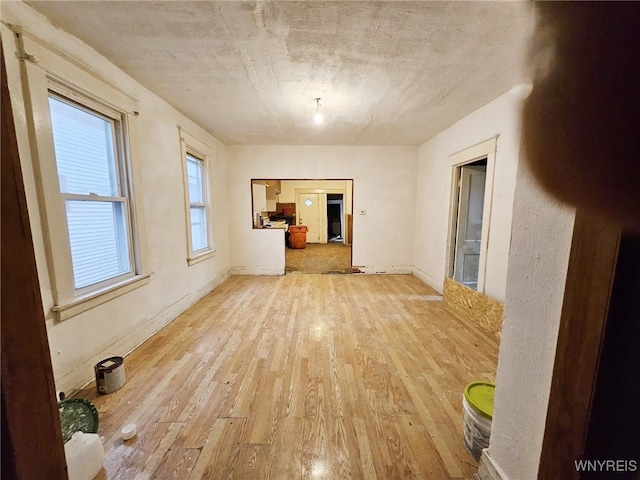 unfurnished living room with light hardwood / wood-style flooring