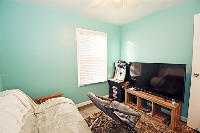 living room featuring hardwood / wood-style flooring and ceiling fan