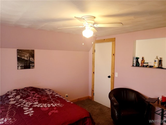 bedroom featuring carpet flooring and ceiling fan