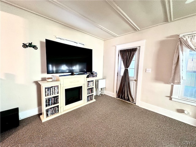 unfurnished living room with carpet floors and a healthy amount of sunlight