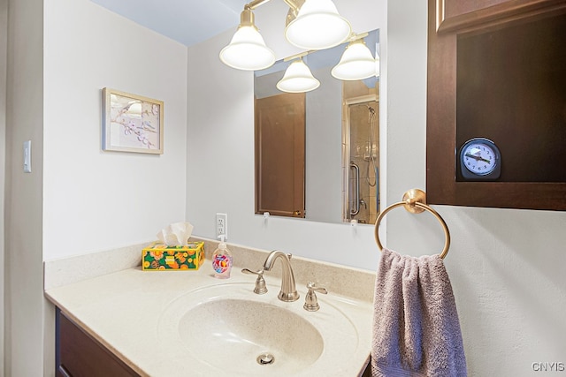 bathroom featuring vanity and walk in shower