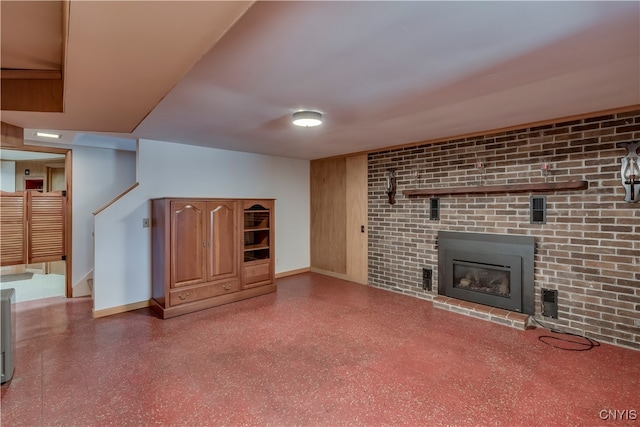 unfurnished living room with a fireplace