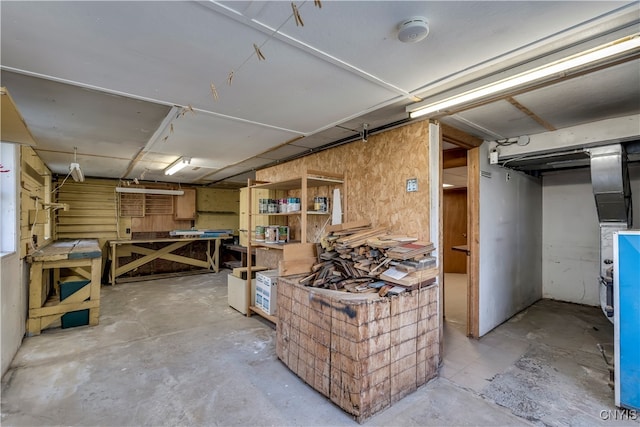 basement with a workshop area