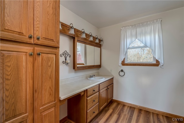 bathroom featuring vanity and hardwood / wood-style floors