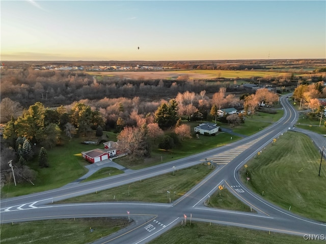 view of aerial view at dusk