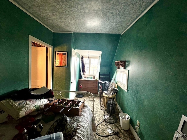 bedroom with crown molding