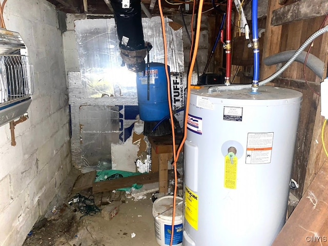 utility room featuring water heater