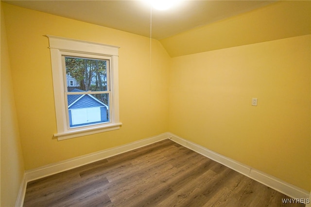 empty room with lofted ceiling and wood-type flooring