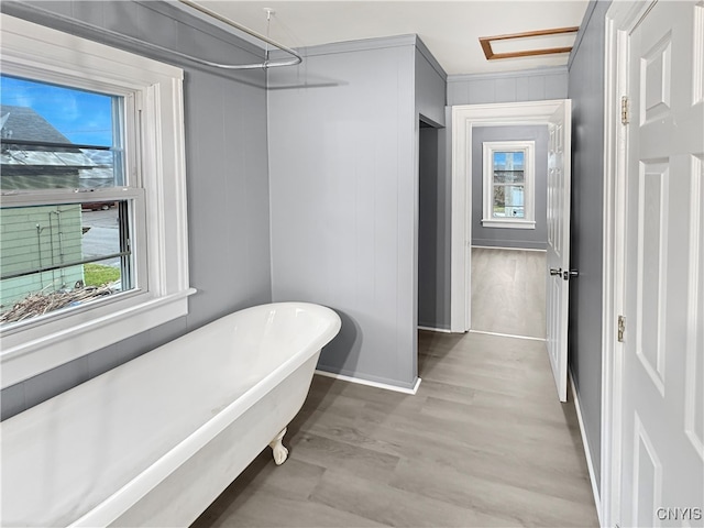 bathroom featuring a bathing tub and hardwood / wood-style floors