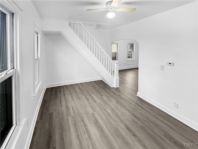 interior space with hardwood / wood-style flooring and ceiling fan