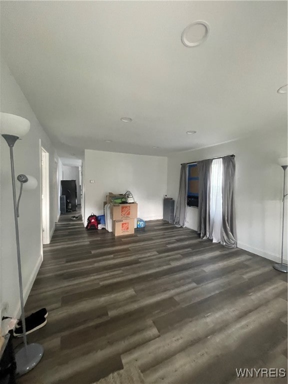 unfurnished living room with dark hardwood / wood-style flooring