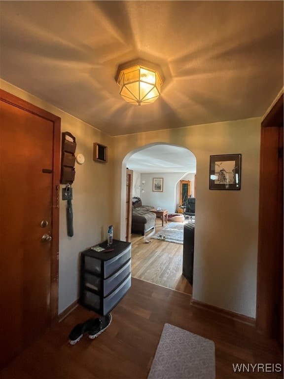 hallway featuring dark wood-type flooring