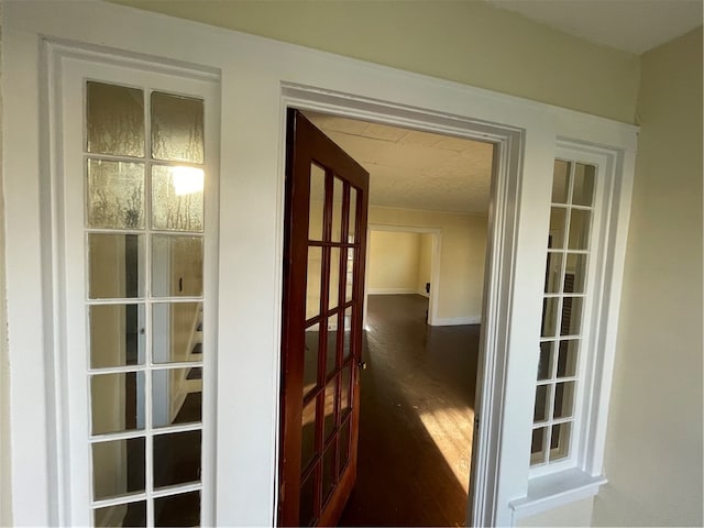 interior space with dark wood-type flooring