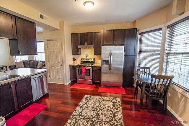 67 Harvard Pl, Buffalo, NY 14209 - kitchen featuring appliances with stainless steel finishes, dark hardwood / wood-style flooring, a wealth of natural light, and sink