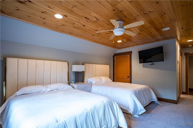 2773 S Shore Rd, Webb, NY 13420 - bedroom featuring wooden ceiling, light colored carpet, baseboards, lofted ceiling, and recessed lighting