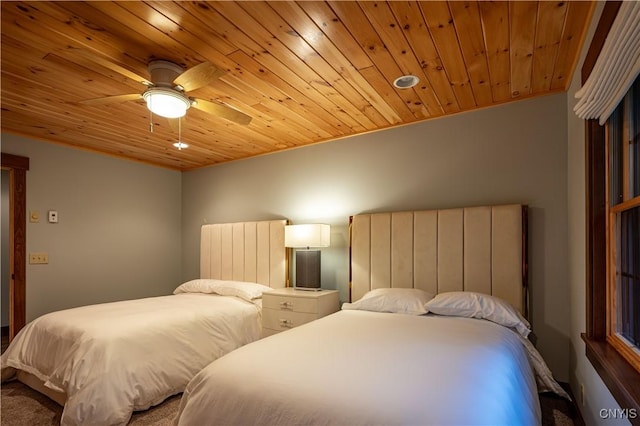 2773 S Shore Rd, Webb, NY 13420 - carpeted bedroom with wooden ceiling and ceiling fan