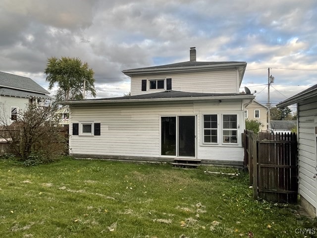 20 Pearl St, Bainbridge, NY 13733 - rear view of house with a chimney and entry steps