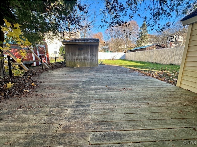 deck with a storage shed