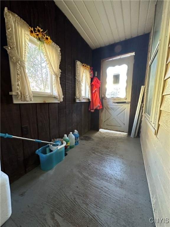 interior space with wooden walls