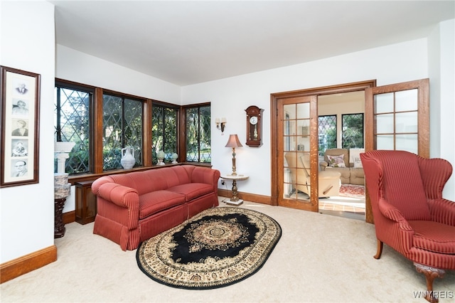 living room featuring plenty of natural light and carpet floors