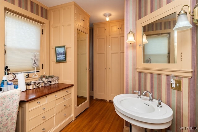 bathroom featuring sink and hardwood / wood-style flooring