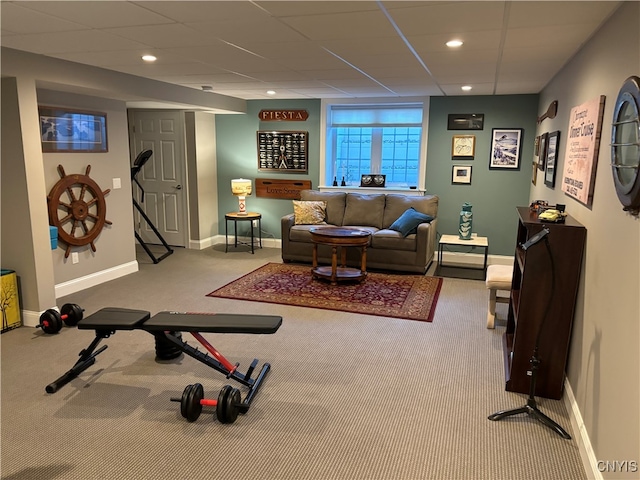 workout area featuring carpet