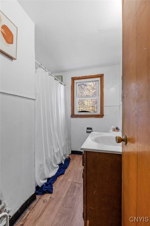 bathroom featuring hardwood / wood-style floors and vanity