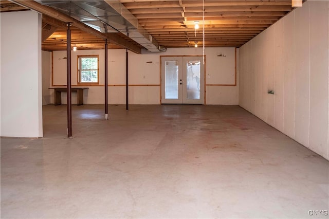 basement featuring french doors