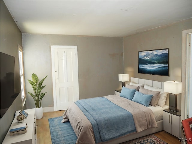 bedroom with light hardwood / wood-style flooring