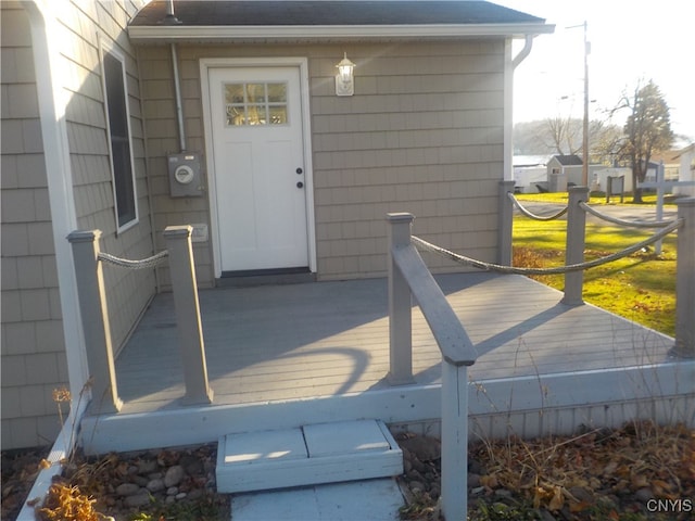 doorway to property with a deck