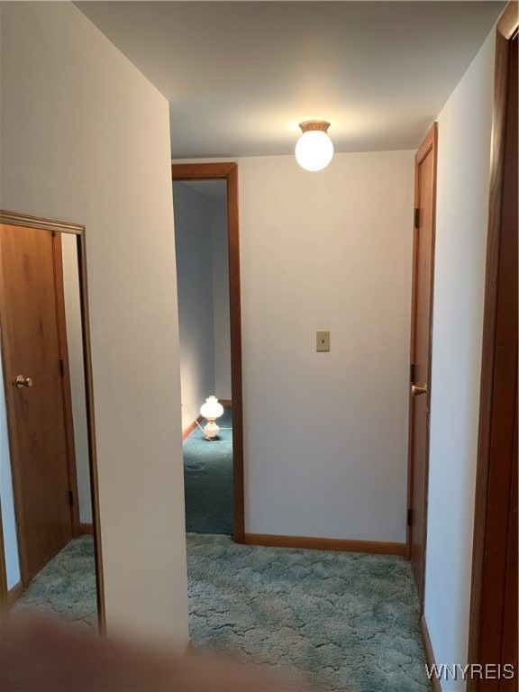 corridor with light colored carpet