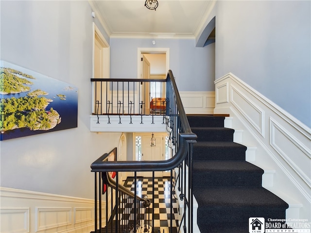 staircase with ornamental molding