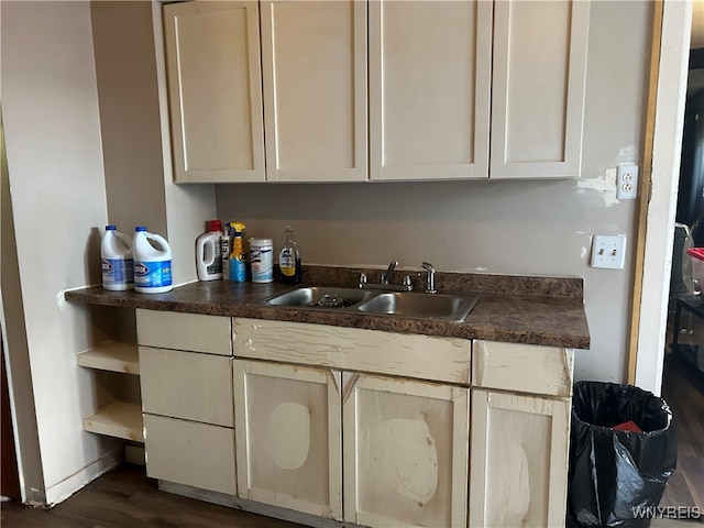 kitchen featuring cream cabinetry, dark hardwood / wood-style flooring, and sink