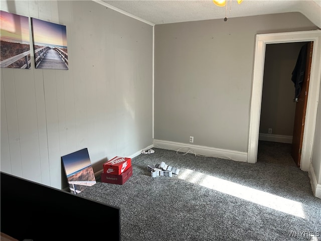 carpeted spare room with ceiling fan and a textured ceiling