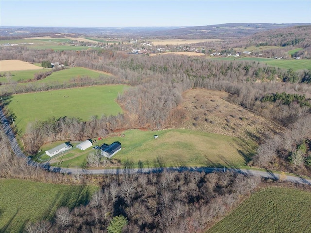 birds eye view of property with a rural view