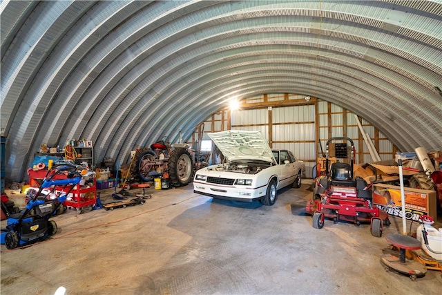 garage with metal wall