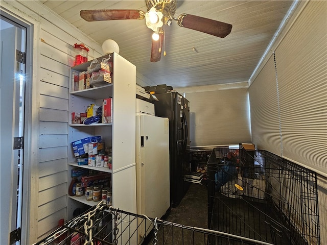 storage room with ceiling fan