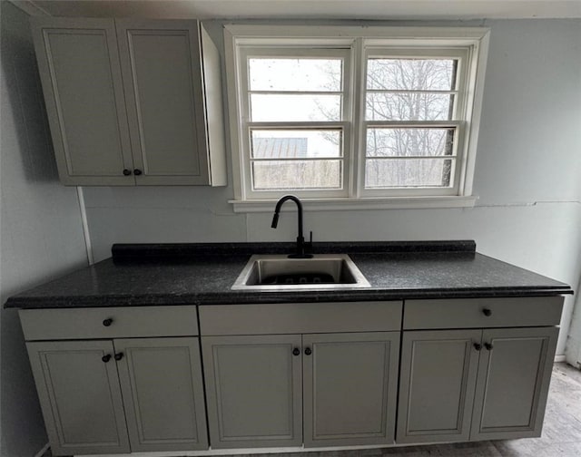kitchen featuring gray cabinetry, plenty of natural light, and sink