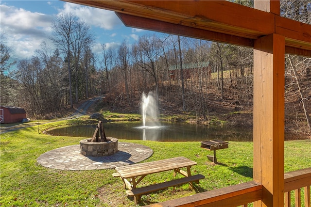 view of yard with a water view