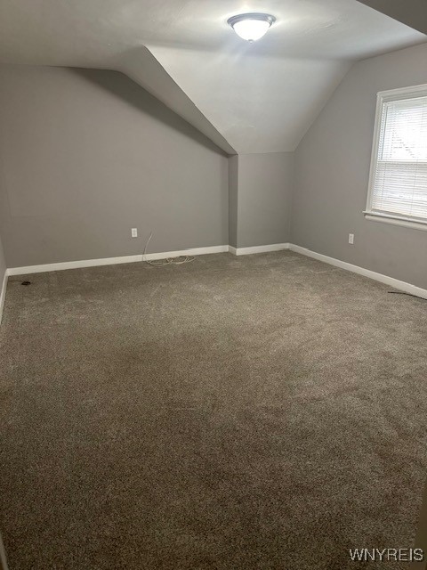 bonus room with carpet floors and vaulted ceiling