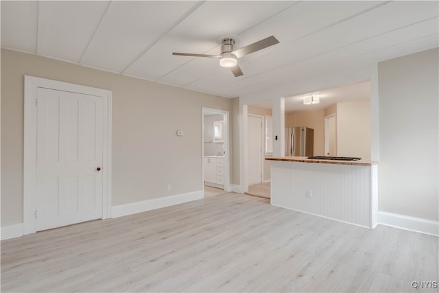 unfurnished living room with light hardwood / wood-style floors and ceiling fan