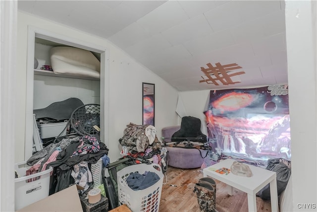 additional living space featuring hardwood / wood-style floors and vaulted ceiling