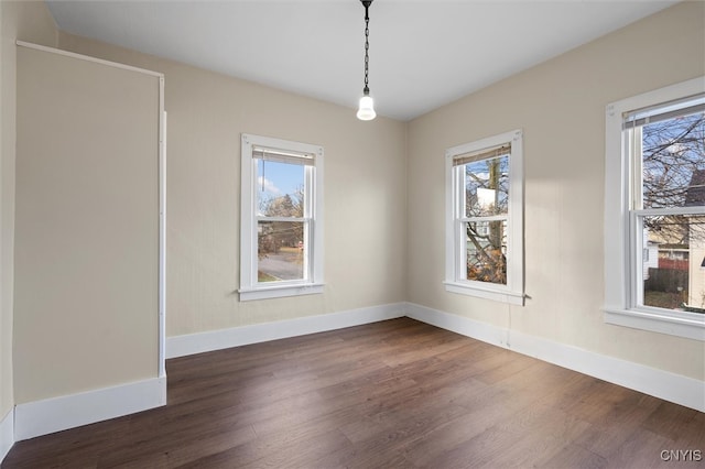 unfurnished dining area featuring dark hardwood / wood-style flooring and a wealth of natural light