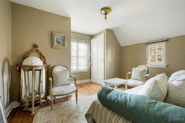 bedroom featuring vaulted ceiling and light hardwood / wood-style flooring