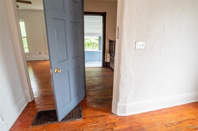 hall with dark hardwood / wood-style flooring