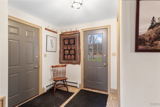 entryway with a baseboard heating unit