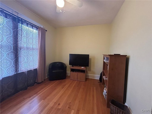 miscellaneous room featuring ceiling fan and wood-type flooring