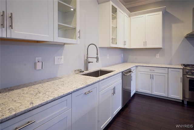 kitchen featuring white cabinets, dark hardwood / wood-style flooring, sink, and appliances with stainless steel finishes